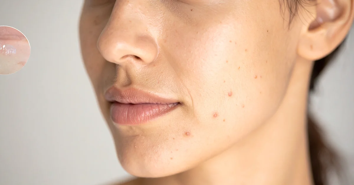 Peau après guérison de l'acné, texture améliorée et lumineuse