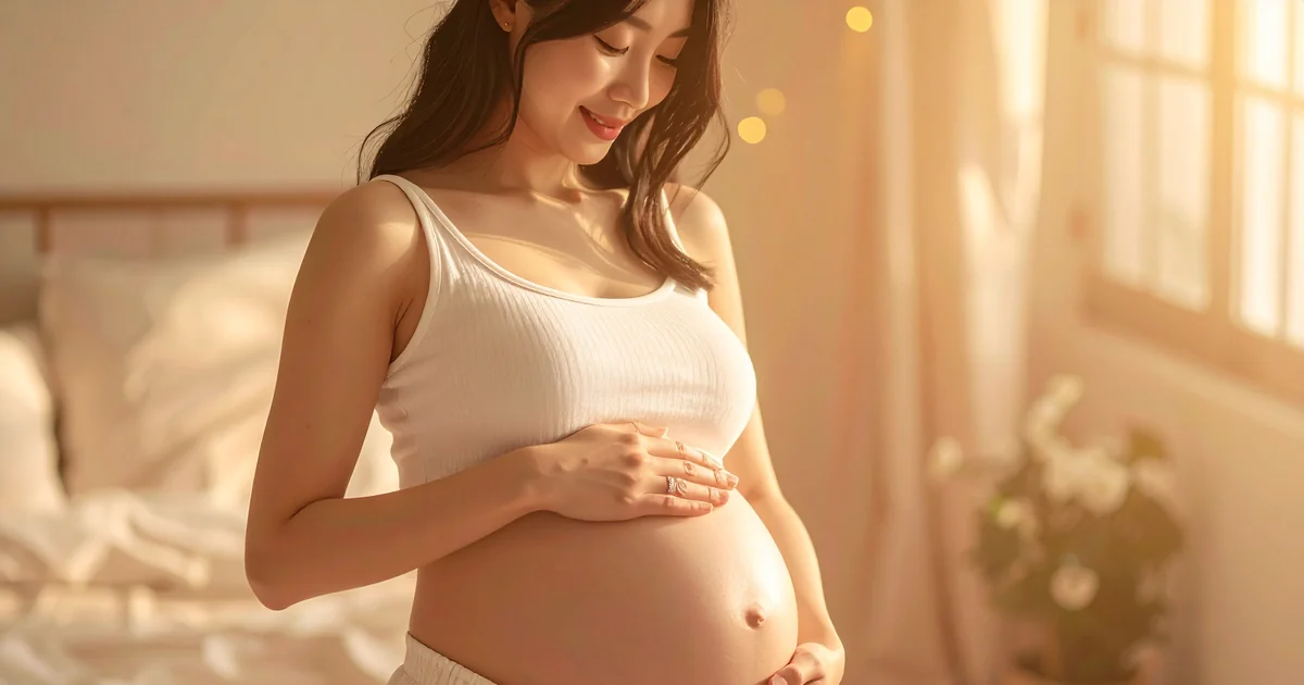 Femme enceinte appliquant une huile naturelle sur son ventre