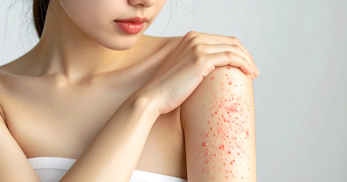 Bras montrant de l'eczéma atopique, peau irritée avec rougeurs légères