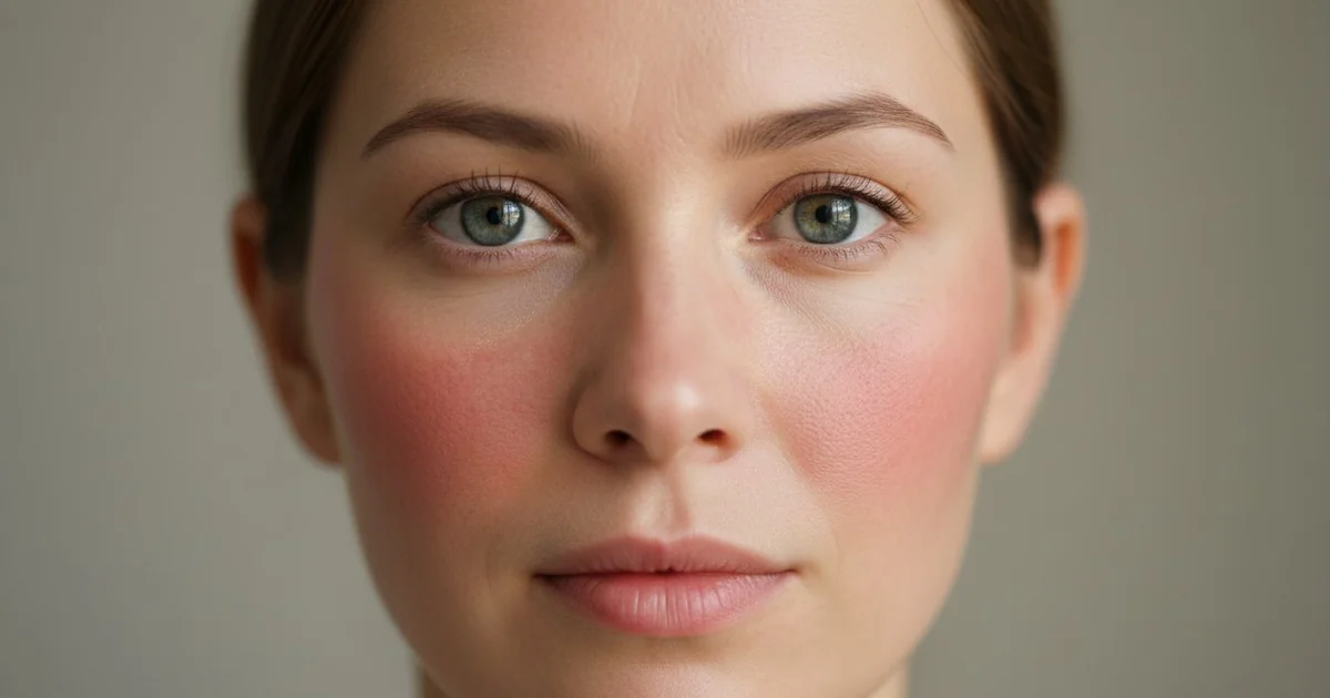 Visage avec rougeurs symétriques de rosacée sur les joues, peau réactive