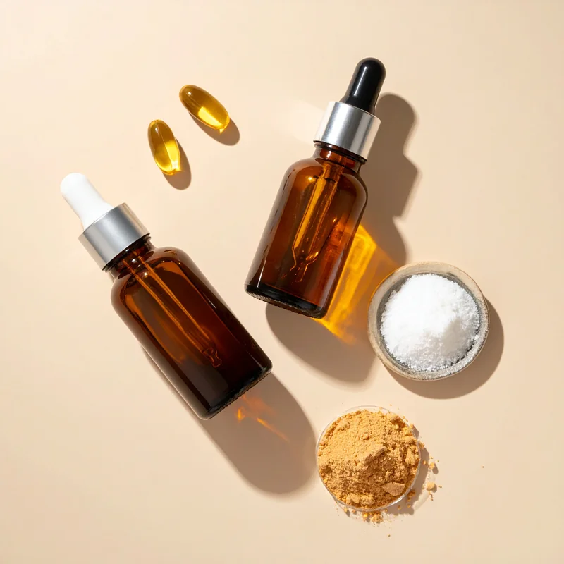 Flacons ambrés sérum et actifs cosmétiques