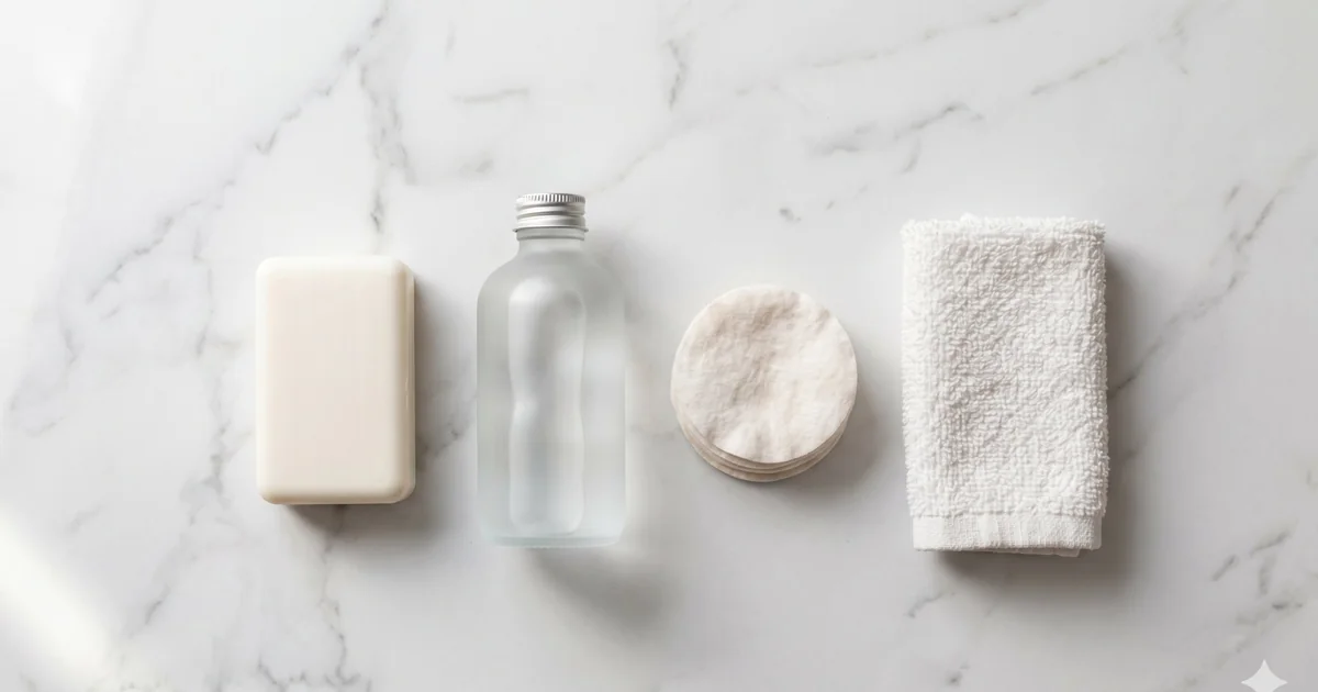 Produits de nettoyage du visage : savon syndet, eau micellaire, cotons