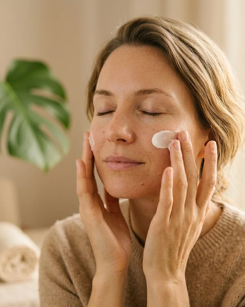 Femme appliquant une crème visage